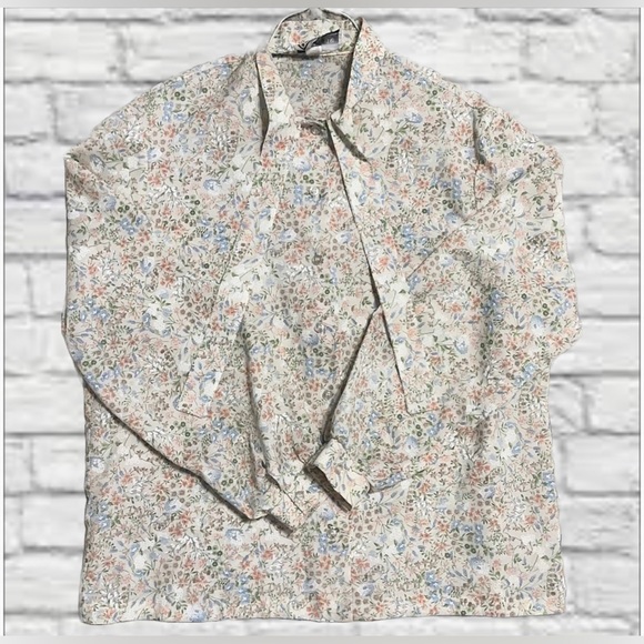 Vintage New Attitude Floral Button Down Shirt Pastel Tie Neck Size 18 Women’s - Picture 5 of 10